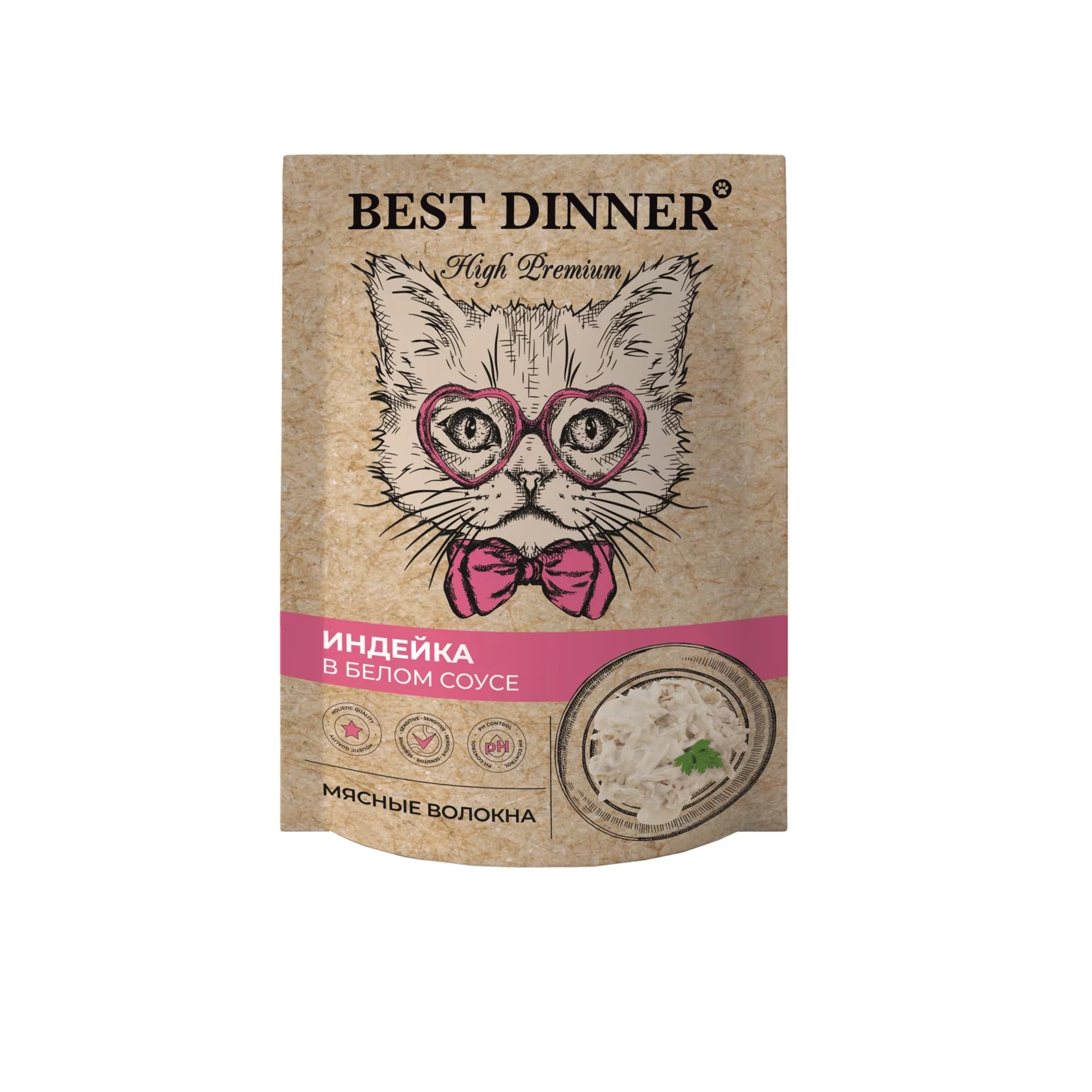 Best Dinner Cat Exclusive 0,085кг индейка в белом соусе, волокна филе грудки для кошек (263617)